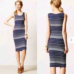 Anthropologie Maeve Edisto Blue White Column Midi Sleeveless Dress Size Striped
